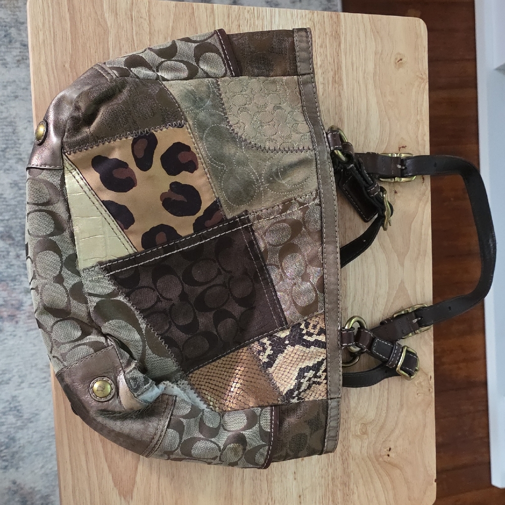 Coach Patchwork Shoulder Bag in Mixed Brown and Tan
